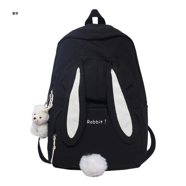 Kawaii Rabbit Ryggsäck med söta tillbehör Ryggsäck med stor kapacitet Unisex Snygg resväska Lätt ryggsäck (svart)