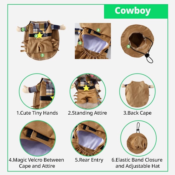 Hund Halloween Kostume - Spooktacular Cosplay Outfit til Små-Mellem Hunde & Katte med Hat Inkluderet - Tøj til Kæledyr Halloween Fest (Cowboy,XL)