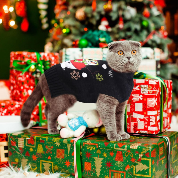 Julhundtröjor Jul husdjurskläder Kläder Söta svarta snögubbe kostym Valp katt stickade tröjor (M, Svart snögubbe)