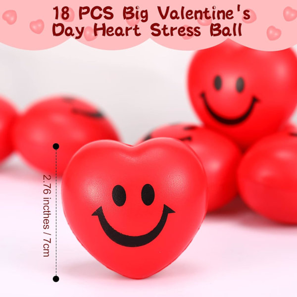 18 stk. 2,76\" Valentinsdag Hjerte Stressbolde Hjerteformede Skumbolde Hjerte Smilende Ansigt Stressbolde Store Hjerte Afslappende Bolde (Rød)