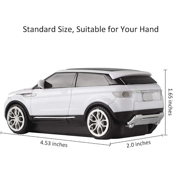Cool SUV-formad trådlös mus 1600 DPI optisk sladdlös möss med USB-mottagare för kontor skola resor för PC-dator bärbar dator present (vit)