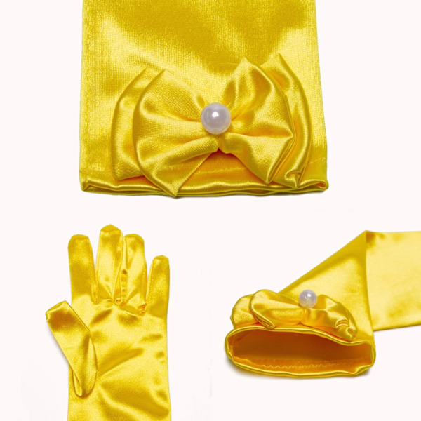 Lilla flickors prinsesshandskar (enfärgad lång armbågslängd) för födelsedag, bröllop, semester, kostymfest, gul