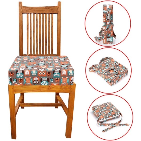 Demonterbar justerbar tvättbar bältesstol med remmar för matstolens reseförvaringsdyna för baby och toddler (uggla)