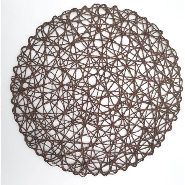 Set med 6 runda placemats, tunna pappersrep placemats för restaurang, dagisbordsdekoration (svart kaffe)