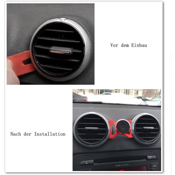Magnetisk biltelefonhållare kompatibel med Audi A3 8P och Audi S3 8P, lämplig för smartphones och GPS med 360 grader (röd)