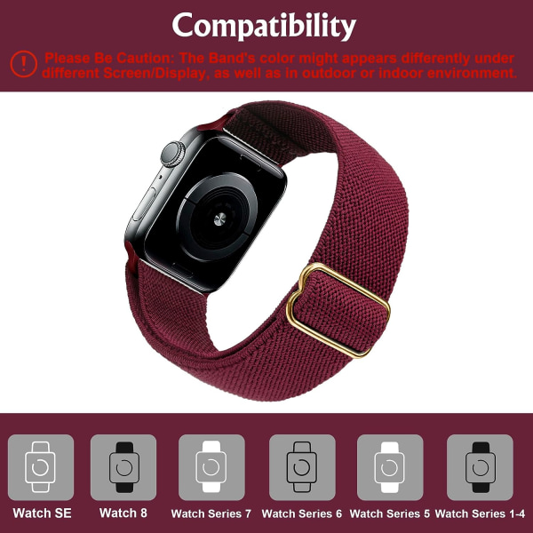 Elastisk klokkearmbånd kompatibelt med Apple Watch Band 45mm 44mm 42mm Komfortabelt justerbart sportsarmbånd for kvinner menn - Vinrød