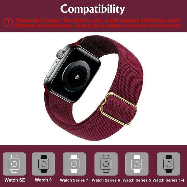 Strækbart urbånd kompatibelt til Apple Watch bånd 41 mm 40 mm 38 mm Komfortabelt justerbart sportsbånd til kvinder mænd - vinrød