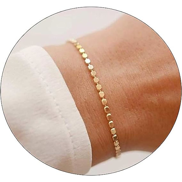 14K forgyldt håndlavet delikat prik armbånd søde tynde hverdagsarmbånd til kvinder mænd størrelse 6,5\" + 2\" forlænger