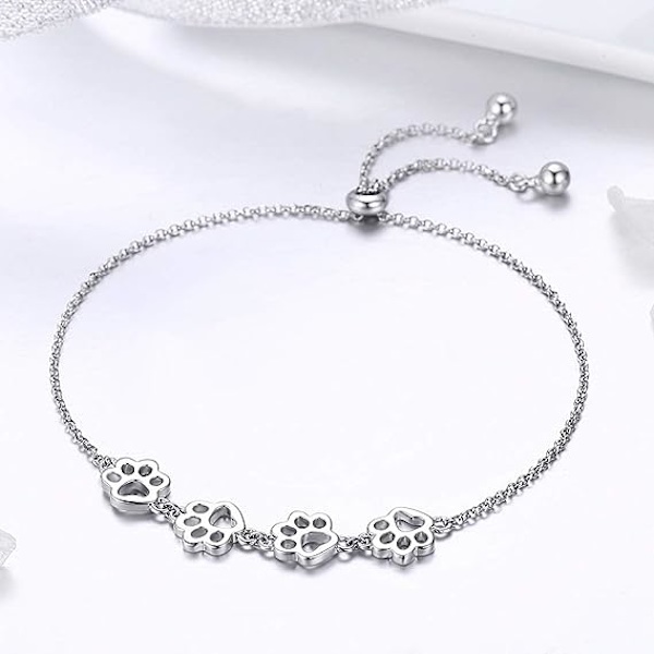 925 Sterling Silver Hund Katt Tass Avtryck Armband Katt Armband Justerbara Armband för Kvinnor Flickor Hund Mamma Husdjur Älskare Gåvor Smycken…