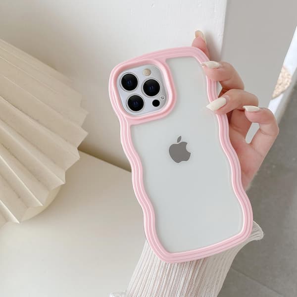 Case, Cute Wavy Frame Clear Case, Transparent Soft Silicone Protective Phone Case for iPhone 14 Pro - Pink iPhone 14Pro