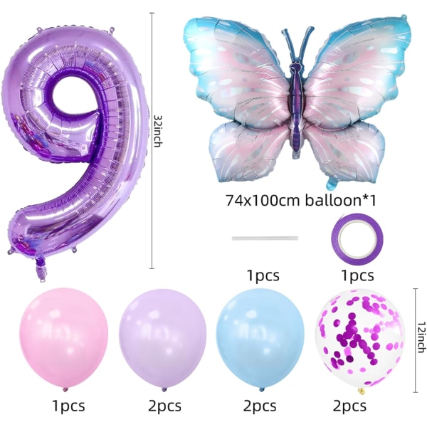 Perhosten ensimmäinen syntymäpäiväkoristeet tytöille, perhossyntymäpäiväkoristeet, 9 kpl Numero 1 Perhosilmapallot Perhoskoristeet (yhdeksän)