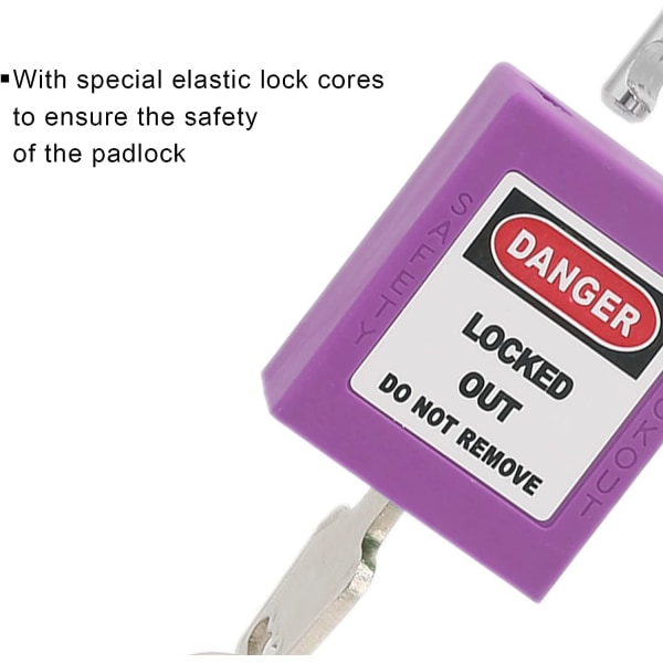 Sæt lockout-hængelåse, 38 mm sikkerhedslåse-hængelåse med skridsikkert mønster, 2 nøgler pr. hængelås, lockout-lockout-hængelåse (lilla)