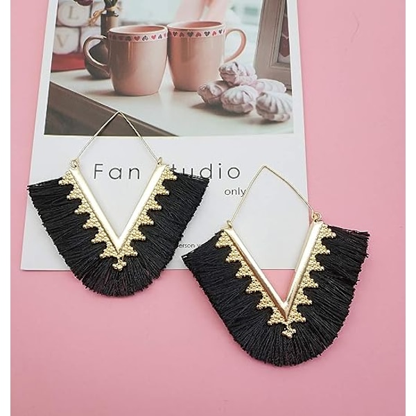 Statement Tassel Øreringe, Delikate Bohemian V-formede Tassel Hoop Øreringe Elegante Frynser Drop Dangle Øreringe til Kvinder Piger
