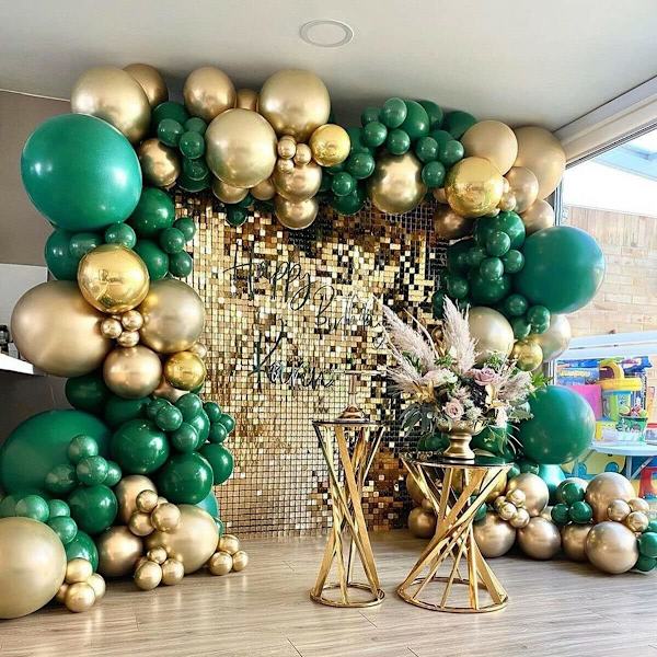 Grøn og guld ballonbue guirlande sæt - metallisk guld ballon mørkegrøn ballon 135 stk til festdekoration.