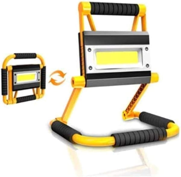 Outdoor Foldable LED Floodlight. Portable Rechargeable Emergency Work Light. IP65 Rotating Lamp for Construction Sites and Gardens.