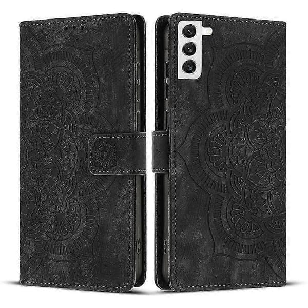 Frostet læderetui til Mandala præget retrotelefon sort sort Black For Samsung Galaxy S21 FE 5G