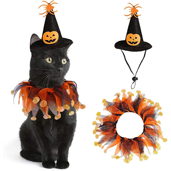 Kissan noita Halloween-asu, pienille koirille ja kissoille Tutuskaulus ja noidan kurpitsalakki Söpö asu Kissanpentuasu Vaatteet