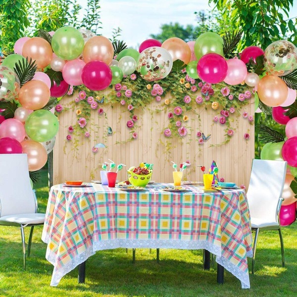 7x5ft Rosenvägg Bakgrund för Fotoshoot Man Kvinna Porträtt Rosa Blommor Gul Trävägg Fotografi Bakgrund Fest Dekor