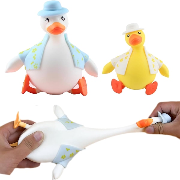 2 stk Stressavlastende leker Kle på and, Morsom søt Stretchy Soft Duck Squishy leker, Squeeze Sensory leker, Squishy leker (Gul+Hvit, Liten+Stor)