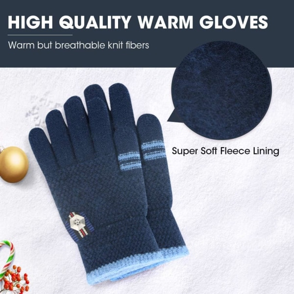 Kids Winter Gloves for Boys Girls, 3 Pairs Children Warm Wool Lined Gloves Toddler Thermal Knitted Mittens