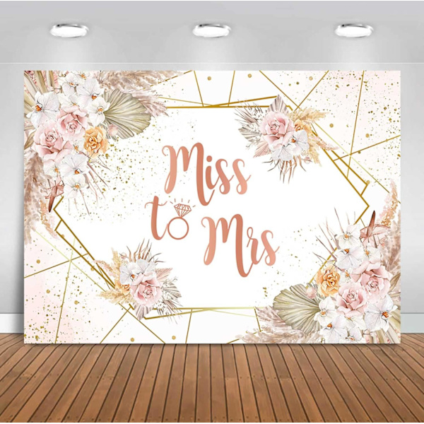 Neiti rouvasta morsiussuihku tausta Boho Chic Pink Flowers Häätausta Morsian olla kihlausjuhlat Kakku pöytäkoriste Banneri (7x5ft)