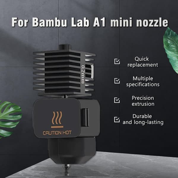 4-pack Bambu A1 mini/A1 Hotend Kit, 0.2/0.4/0.6/0.8mm Hardened Steel Nozzle for Bambu Lab A1/A1mini, 3D Printer Replacement Nozzle for Bam