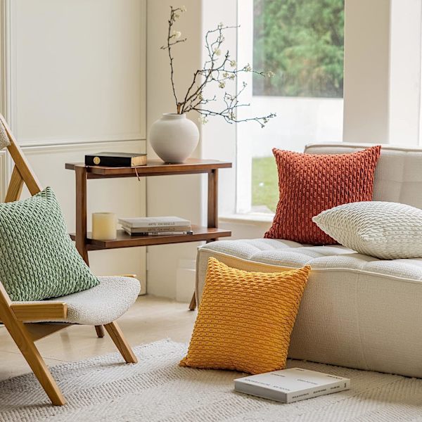2 Pack kuddfodral för soffa randig sammet kuddfodral för stol, 40x40 cm, 16 x 16 tum, gul