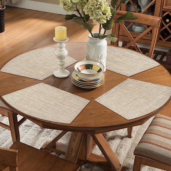 Set med 4 PVC-bordsunderlägg, tvättbara vinylbordsunderlägg för runt bord, beige