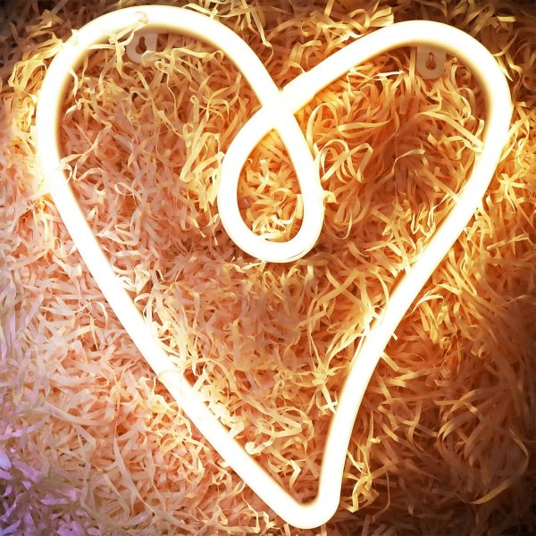Love Heart Neon Light Valentinsgave til barn eller henne, Romdekor til vegg, Morsomt lys for barnerom dekorasjon drevet av batteri/(varm hvit)