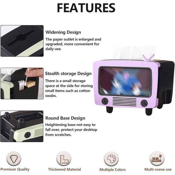 TV Tissue Box Multifunktionel Kreativ Tissue Box Holder med Cell Phone Slot Vævsholder Hjem Stue Sød Holder til Badeværelse Kontor (Lilla)