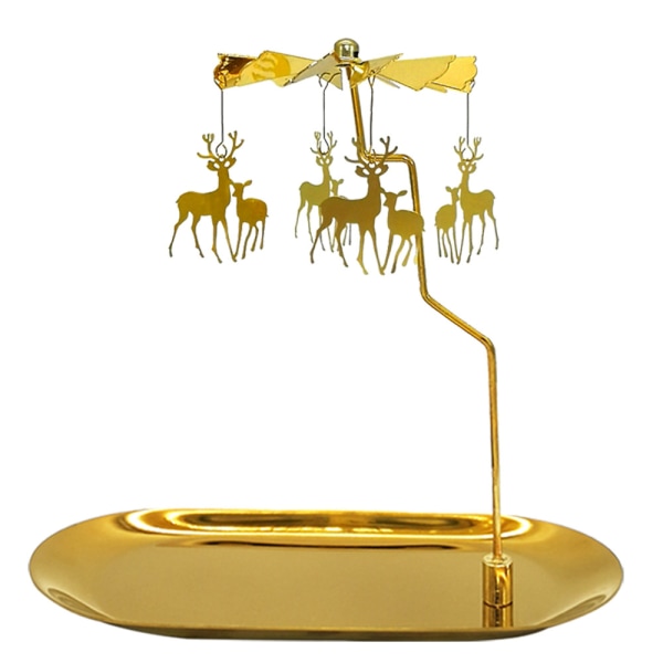 Pyörivä kynttilänjalka tarjottimella, Glod Carousel -kynttilänjalka, pyörivä metallinen teevalokynttilänjalka pöydän keskiosaan (jouluhirvi)