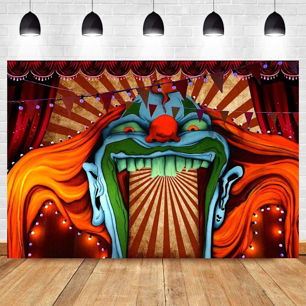 Skummel gigantisk klovn fotobakgrunn karneval fotobakgrunn fotoboks studio rekvisitter forsyninger skrekksirkus 7x5ft Halloween-festdekorasjoner