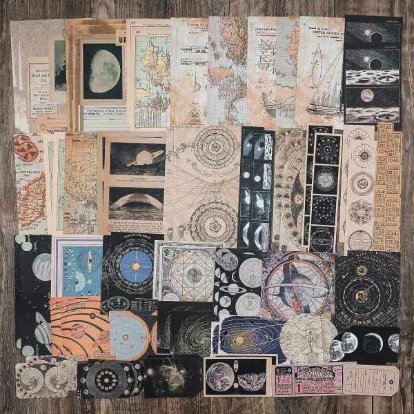 Vintage Scrapbook Supplies Pack (200 stycken) för Witchy Junk Journal Bullet Journals Planerare Space Moon Paper Stickers Craft Kits Collage (Celestial)