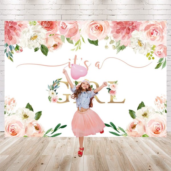 Baby Shower -tausta tytöille kukkaisille tytöille Babyshower valokuvatausta 7x5ft akvarelli kukat vaaleanpunainen