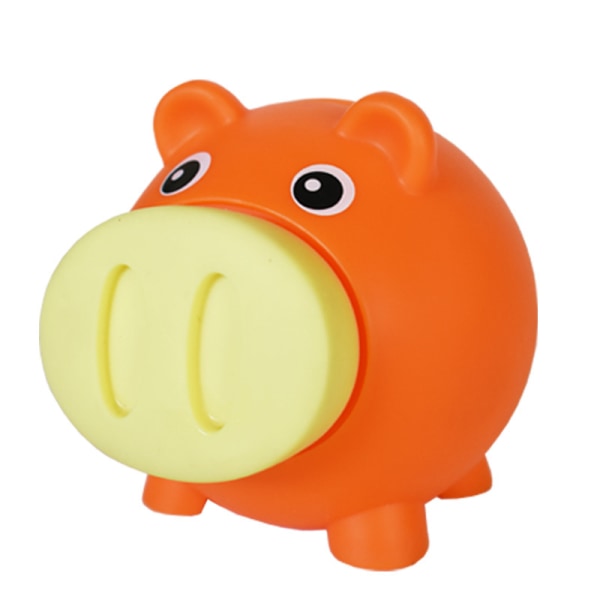 Miniatyr spargris, söt gris som säger oink-oink, krossäker sparbössa, perfekt första sparbössa (orange)