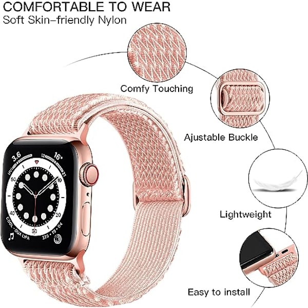 Elastiska band kompatibla med Apple Watch-band, stretchiga solo loop mjuka nylonband ersättningsband för kvinnor män/A rosa/storlek: 38/40/41mm