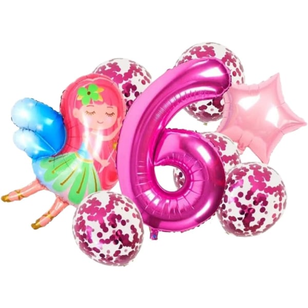 Fairy Bursdagspyntsett - Nummer 6 Ballong Rosa, Fairy Party Dekorasjoner, Fairy Bursdagsfestdekorasjoner, Festrekvisita 6. bursdagsfest
