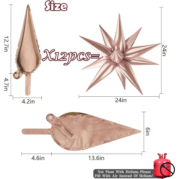 50 st exploderande stjärnformade folieballonger - 12-uddiga stjärnballonger, silverfärgade stjärnskottsformade mylarballonger, spikballonger för festtillbehör, jul