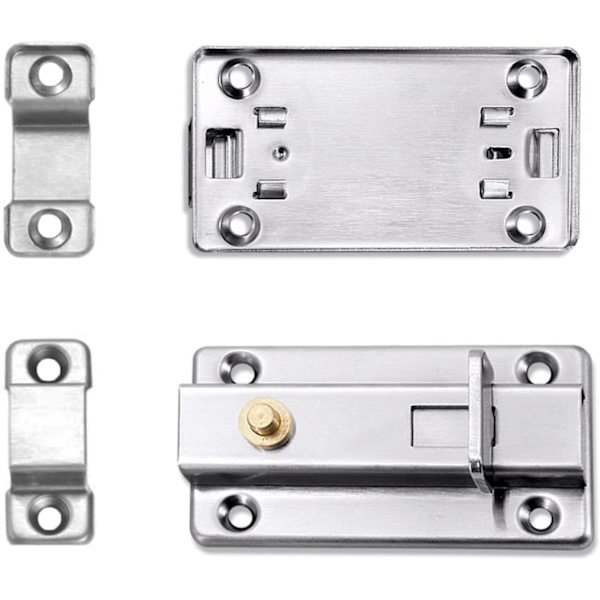 Dørgrebs skydelås, 4 tommer automatisk elastisk fjeder rustfrit stål skydelås med knap (2 pak sølv)