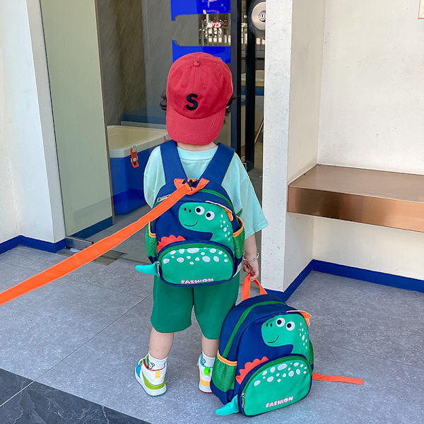 Mini-ryggsäck - Barnväskor för förskolan - Skolväskor med bröstrem - 3D tecknad dinosaurie barnryggsäck (12M+)-blå