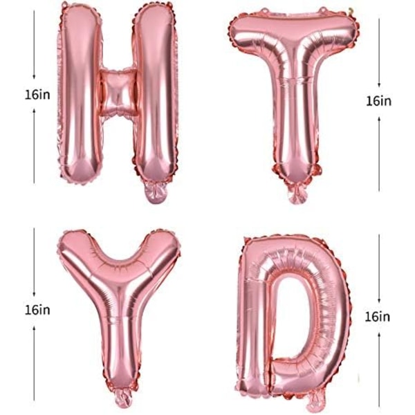 Rose Gold Happy Birthday Balloner Banner, 16 Tommer Mylar Folie Bogstaver Fødselsdagsskilt Banner Ballon Vimpel Genanvendeligt Materiale