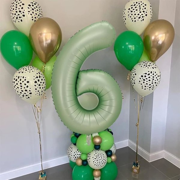 Nummer 6 ballong, stort antal ballonger 40 tum, 6:e födelsedagsfest dekorationer sjätte år gammal födelsedag skylt dekor, salvia grön