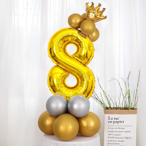 40 tommer guld helium mylar folie nummer balloner, nummer 8 ballon til fødselsdagspynt til børn, jubilæumsfest dekorationer