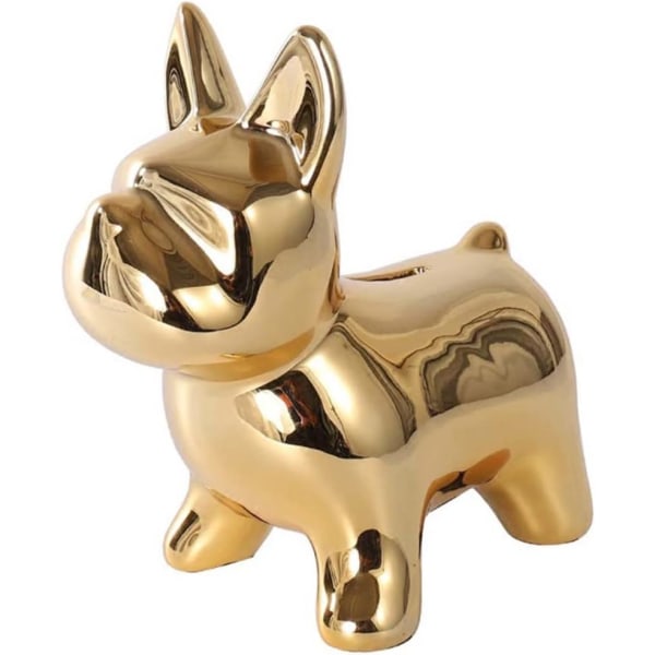 Piggy Bank Child Mønt Keramik Husholdning, fransk bulldog, guld