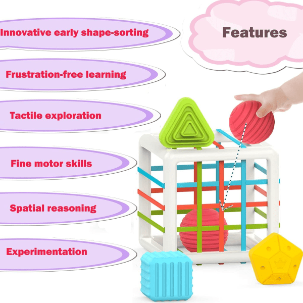Montessori-leker for 1 åring,Babysorteringsleke 6 stk Multisensorisk form, Leker for utvikling av småbarn Bursdagsgaver,Babyleker 6-12-18 måneder