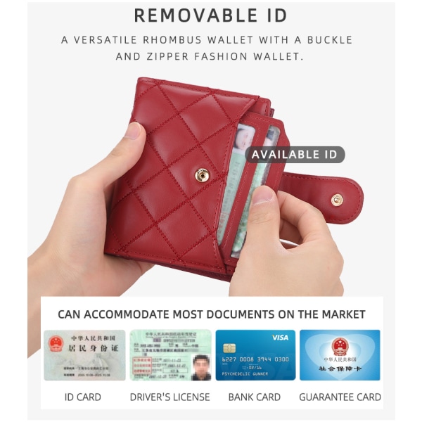 Kvinder tegnebog Vegansk læder RFID-kortholder Lille bifold lynlåslomme Kort pung møntkontantpung med ID-vindue (pink)
