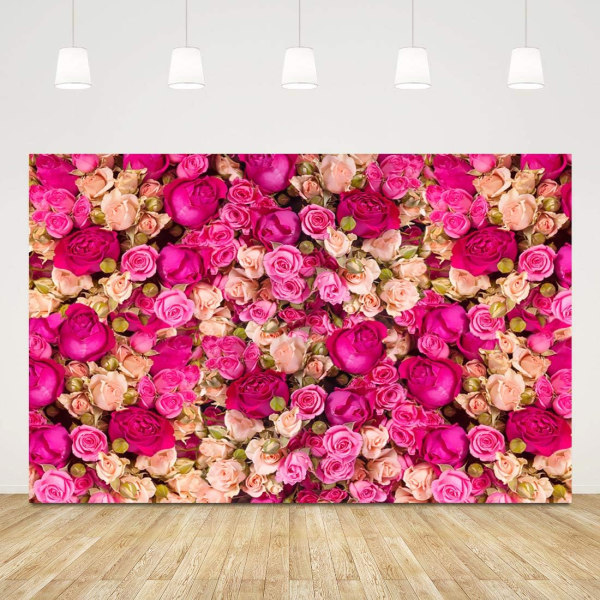 7x5ft Pink Red Rose Flowers Photography Backdrop ,Valentine's Day Photo Background Baby Shower, Wedding Happy ,Mother's Day Backdrop