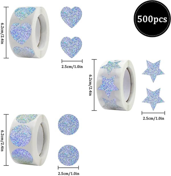 1500 stk. sølvglitter runde hjerter stjerner dekaler for DIY Sc