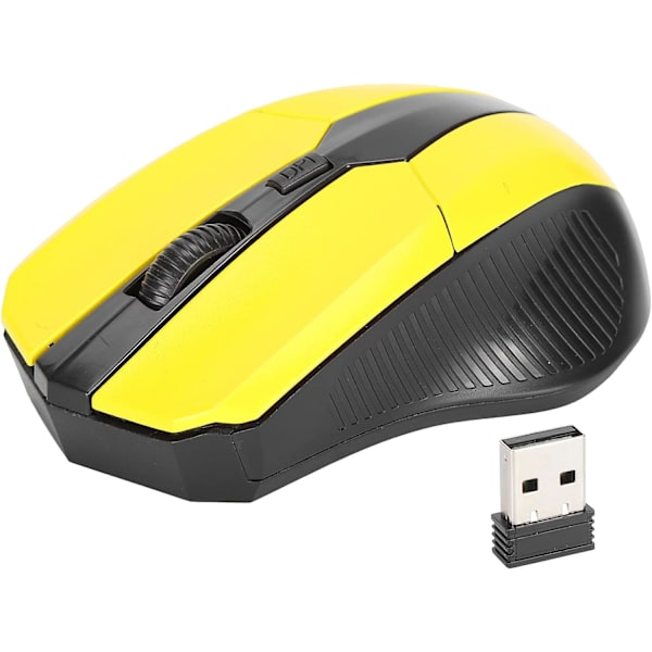 Trådløs mus, 1600DPI mus, 2.4G ergonomisk USB-mus til pc med USB-modtager, optisk mus computermus til computere og bærbare computere (gul)