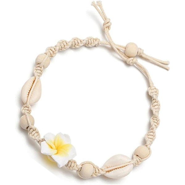 Bayetss Shell Ankelarmbånd Blomster Fotkjede Seashell Bead Anklet Blomst Ankelarmbånd Fotsmykker for kvinner,Gul